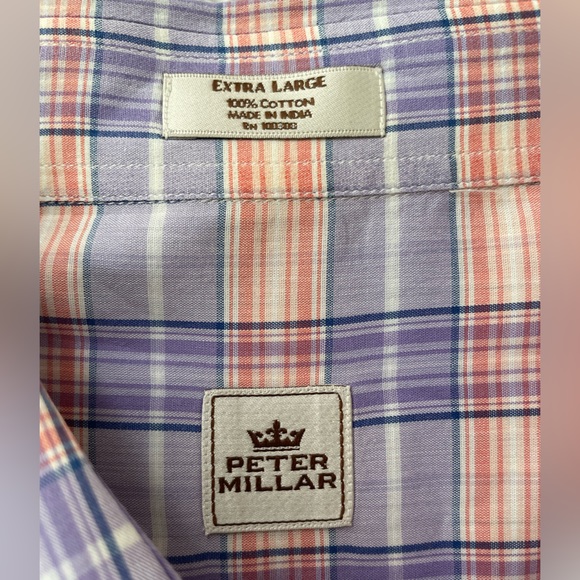 Peter Millar Mens Plaid Lavender Coral Button Front Shirt Top Mens EUC Size XL - Picture 7 of 8
